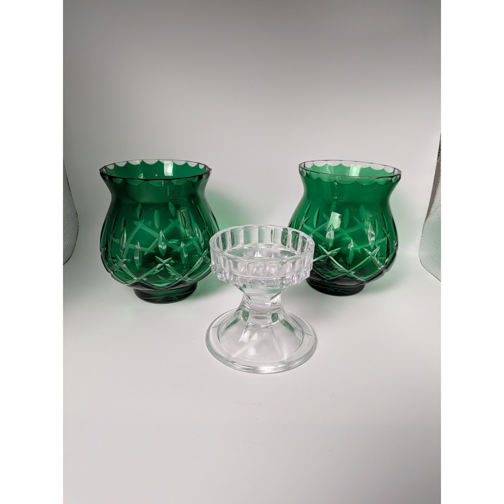 Vintage Gorham Crystal Lady Anne Emerald Green Crystal Votive Set